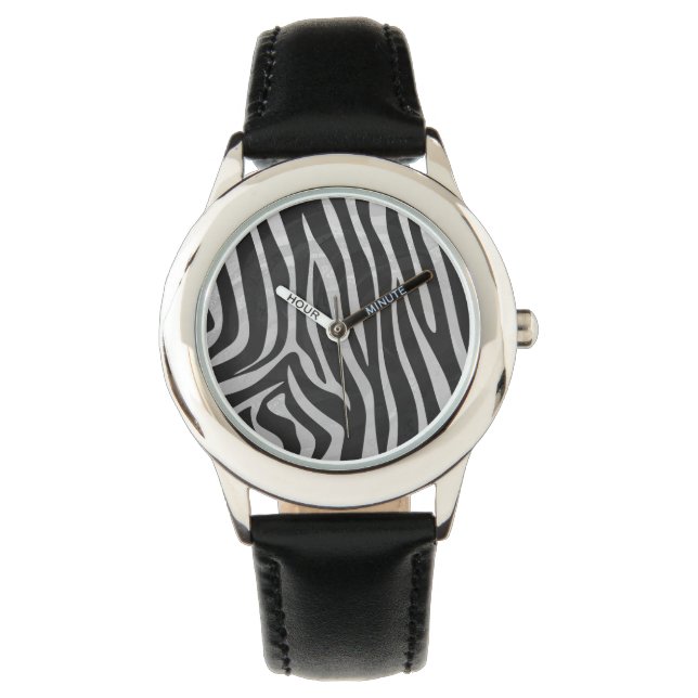 Zebra Black and Light Gray Print Armbanduhr (Vorderseite)