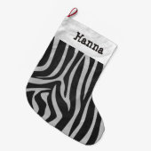 Zebra Black and Light Gray Print mit Namen Großer Weihnachtsstrumpf (Vorderansicht (hängend))
