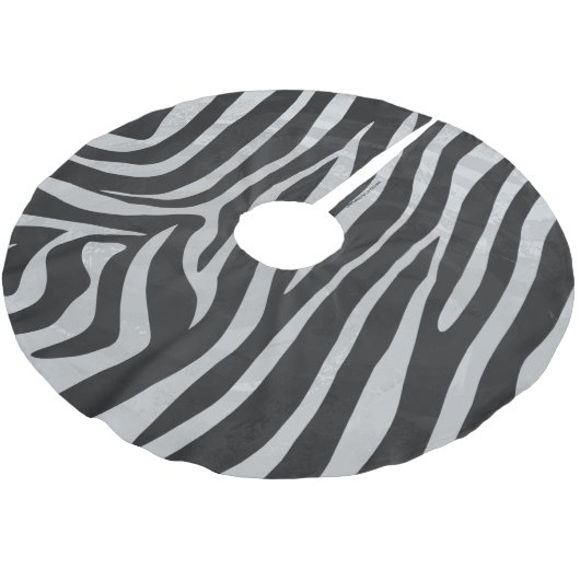 Zebra Black and Light Gray Print Polyester Weihnachtsbaumdecke (Schrägansicht)