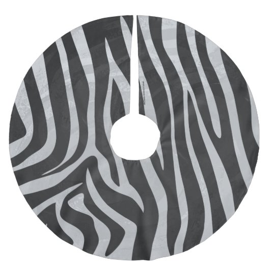 Zebra Black and Light Gray Print Polyester Weihnachtsbaumdecke (Vorderseite)