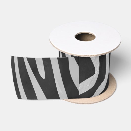 Zebra Black and Light Gray Print Satinband (Spule)
