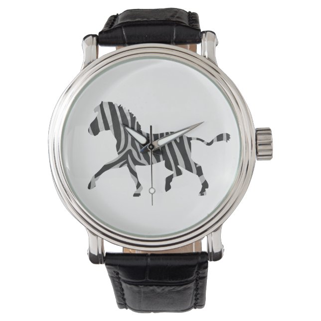 Zebra Black and Light Gray Silhouette Armbanduhr (Vorderseite)