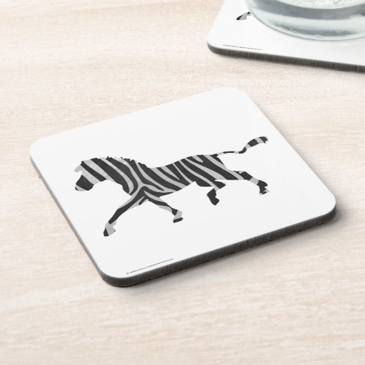Zebra Black and Light Gray Silhouette Getränkeuntersetzer (Linke Seite)