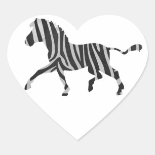 Zebra Black and Light Gray Silhouette Herz-Aufkleber