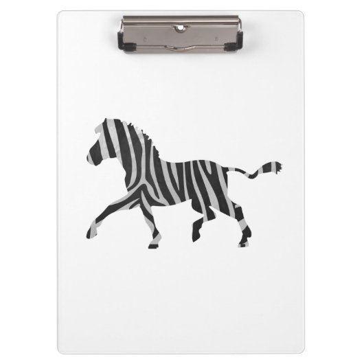 Zebra Black and Light Gray Silhouette Klemmbrett (Vorderseite)