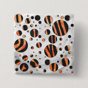 Zebra Black and Orange Polka Dots Button