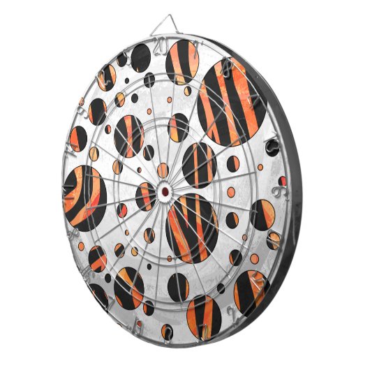 Zebra Black and Orange Polka Dots Dartscheibe (Vorderseite rechts)