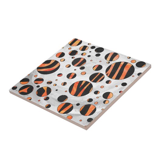 Zebra Black and Orange Polka Dots Fliese (Seite)