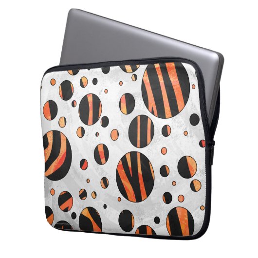 Zebra Black and Orange Polka Dots Laptopschutzhülle (Vorderseite Links)