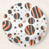 Zebra Black and Orange Polka Dots Sandstein Untersetzer (Vorne)