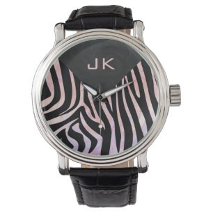 Zebra Black and Pink Monogram Armbanduhr