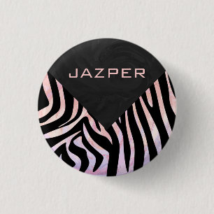 Zebra Black and Pink Monogram Button
