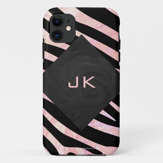 Zebra Black and Pink Monogram Case-Mate iPhone Hülle (Rückseite)