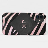 Zebra Black and Pink Monogram Case-Mate iPhone Hülle (Rückseite (Horizontal))