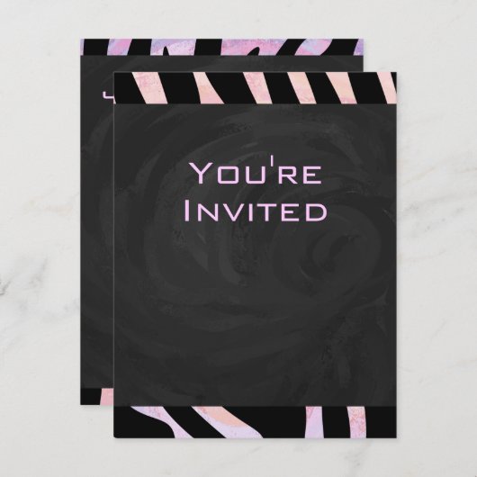 Zebra Black and Pink Monogram Einladung (Vorne/Hinten)