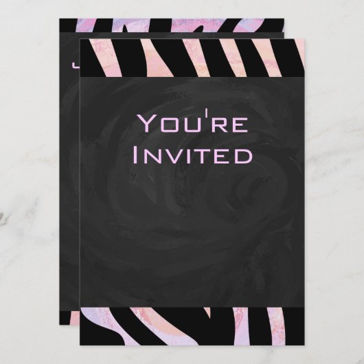 Zebra Black and Pink Monogram Einladung (Vorne/Hinten)