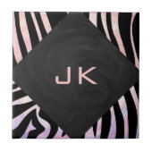 Zebra Black and Pink Monogram Fliese (Vorderseite)