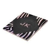 Zebra Black and Pink Monogram Fliese (Seite)