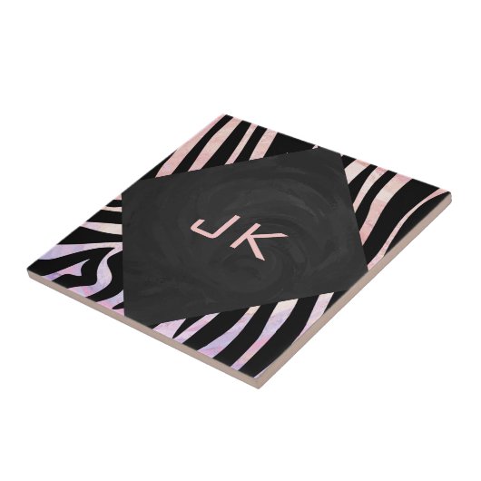 Zebra Black and Pink Monogram Fliese (Seite)
