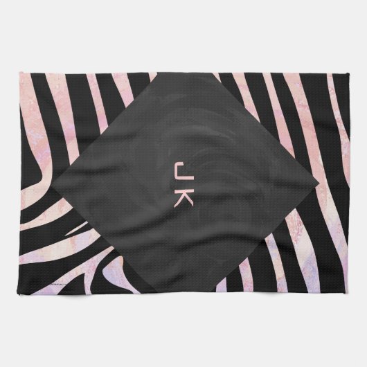 Zebra Black and Pink Monogram Geschirrtuch (Horizontal)