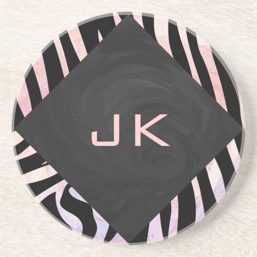 Zebra Black and Pink Monogram Getränkeuntersetzer (Vorne)