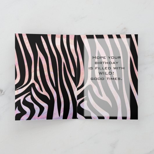 Zebra Black and Pink Monogram Karte (Innenseite)