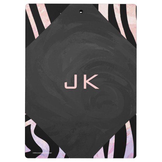 Zebra Black and Pink Monogram Klemmbrett (Rückseite)