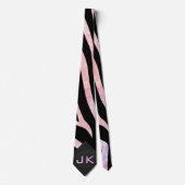 Zebra Black and Pink Monogram Krawatte (Vorderseite)