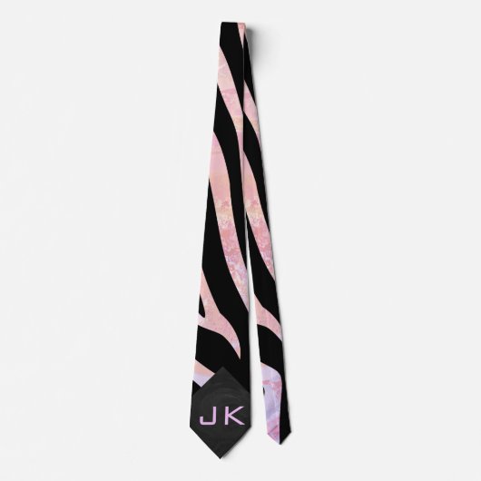 Zebra Black and Pink Monogram Krawatte (Vorderseite)