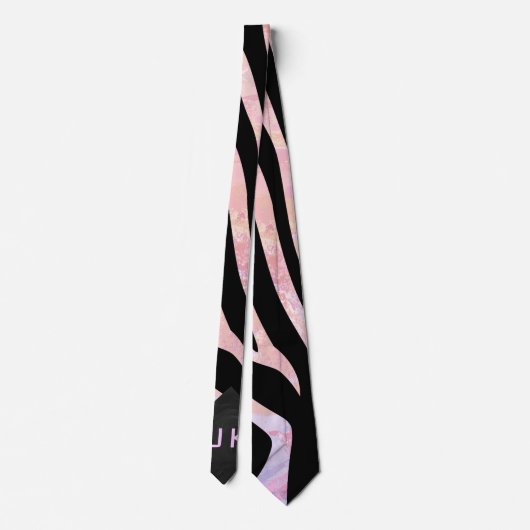 Zebra Black and Pink Monogram Krawatte (Rückseite)