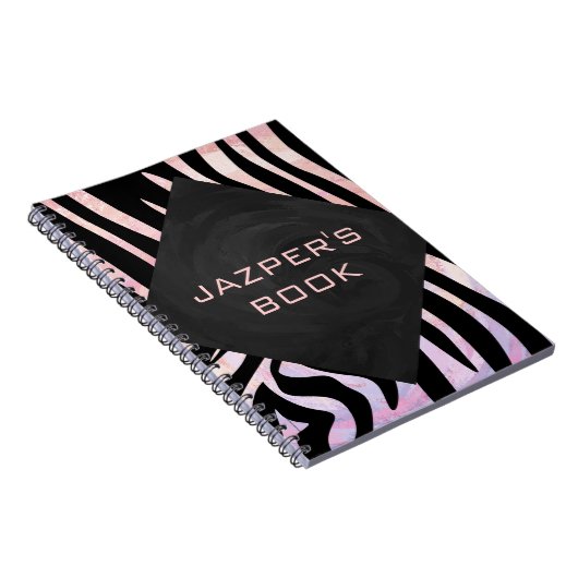 Zebra Black and Pink Monogram Notizblock (Rechte Seite)