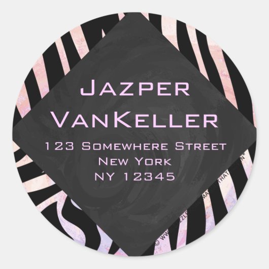 Zebra Black and Pink Monogram Runder Aufkleber (Vorderseite)