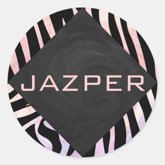 Zebra Black and Pink Monogram Runder Aufkleber (Vorderseite)