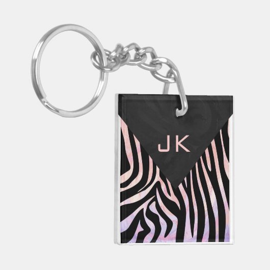 Zebra Black and Pink Monogram Schlüsselanhänger (Vorderseite links)
