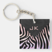 Zebra Black and Pink Monogram Schlüsselanhänger (Vorderseite)