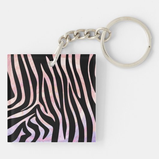 Zebra Black and Pink Monogram Schlüsselanhänger (Rückseite)