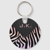 Zebra Black and Pink Monogram Schlüsselanhänger (Vorderseite)