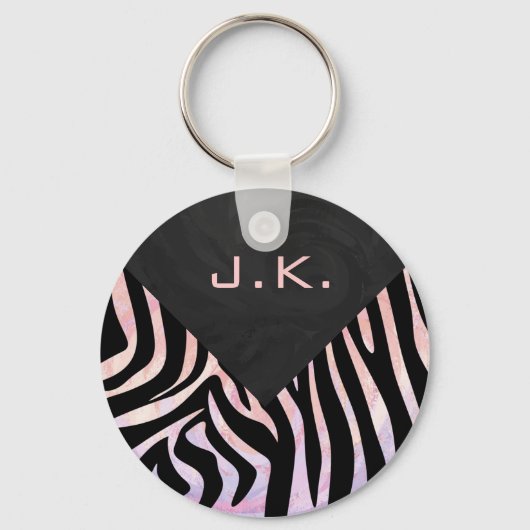 Zebra Black and Pink Monogram Schlüsselanhänger (Vorderseite)