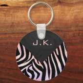 Zebra Black and Pink Monogram Schlüsselanhänger (Vorderseite)
