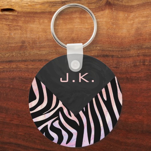 Zebra Black and Pink Monogram Schlüsselanhänger (Vorderseite)