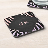 Zebra Black and Pink Monogram Untersetzer (Linke Seite)