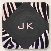 Zebra Black and Pink Monogram Untersetzer (Vorderseite)