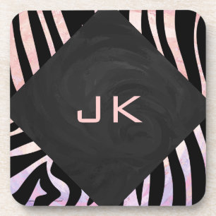 Zebra Black and Pink Monogram Untersetzer