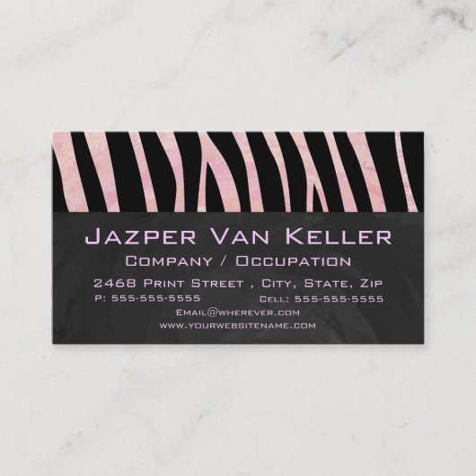 Zebra Black and Pink Monogram Visitenkarte (Vorderseite)