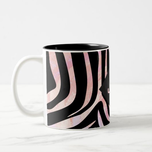 Zebra Black and Pink Monogram Zweifarbige Tasse (Links)