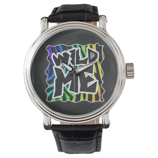 Zebra Black and Rainbow Wild Me Armbanduhr (Vorderseite)