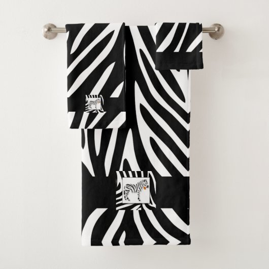 Zebra Black and White Jungle Safari Thema Badhandtuch Set (Insitu)