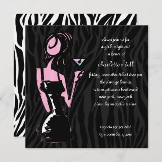 zebra black; bachelorette einladung (Vorne/Hinten)