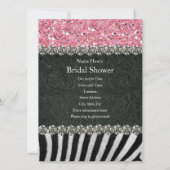 Zebra Black Pink Glitzer Bridal Dusche Einladung (Rückseite)