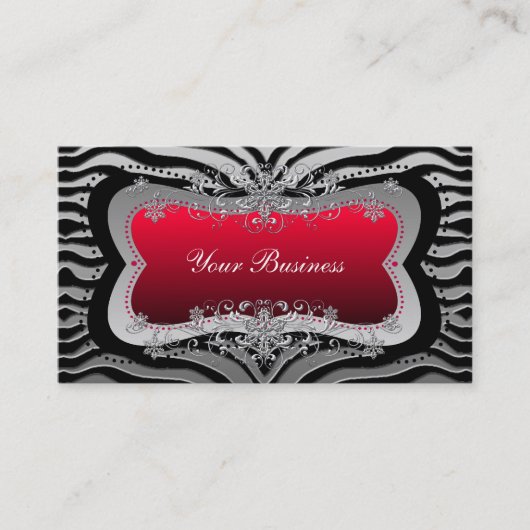 Zebra Black Red Silver Elegantes Business Visitenkarte (Vorderseite)